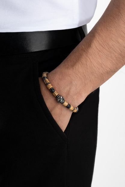 Jasper Taşlı Kuru Kafa Detaylı 21 Cm Çelik Erkek Bileklik 02434561121