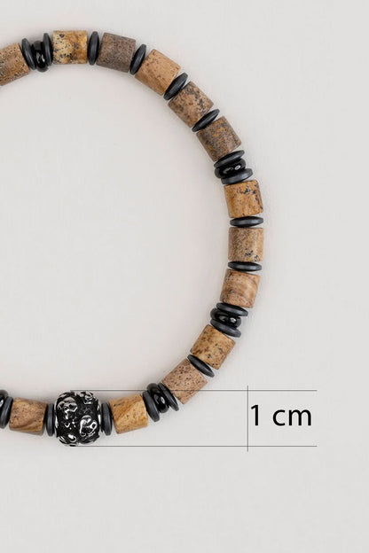 Jasper Taşlı Kuru Kafa Detaylı 21 Cm Çelik Erkek Bileklik 02434561121
