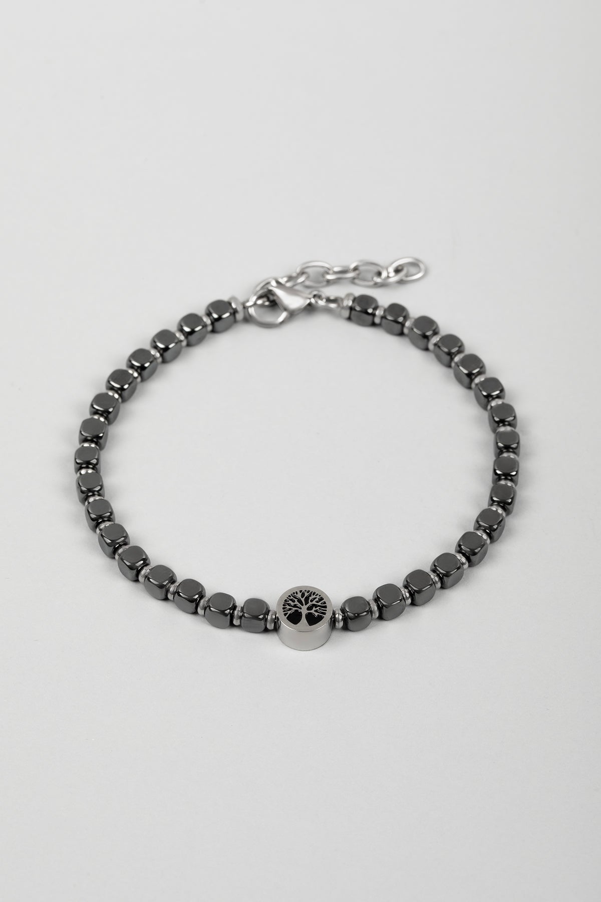 Hayat Ağacı Erkek Hematit Taşlı Çelik Bileklik 02438189921