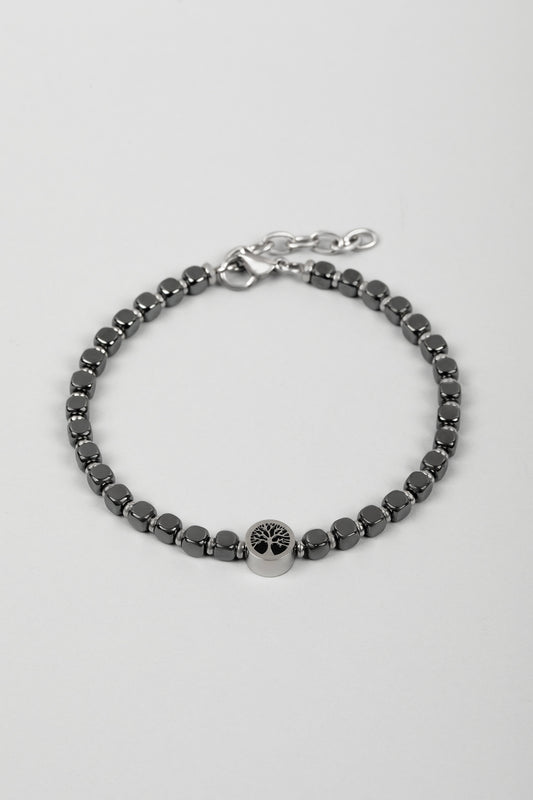 Hayat Ağacı Erkek Hematit Taşlı Çelik Bileklik 02438189921