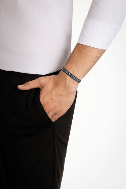 Lacivert Hematit Taşlı 21 Cm Çelik Erkek Bileklik 02438451299