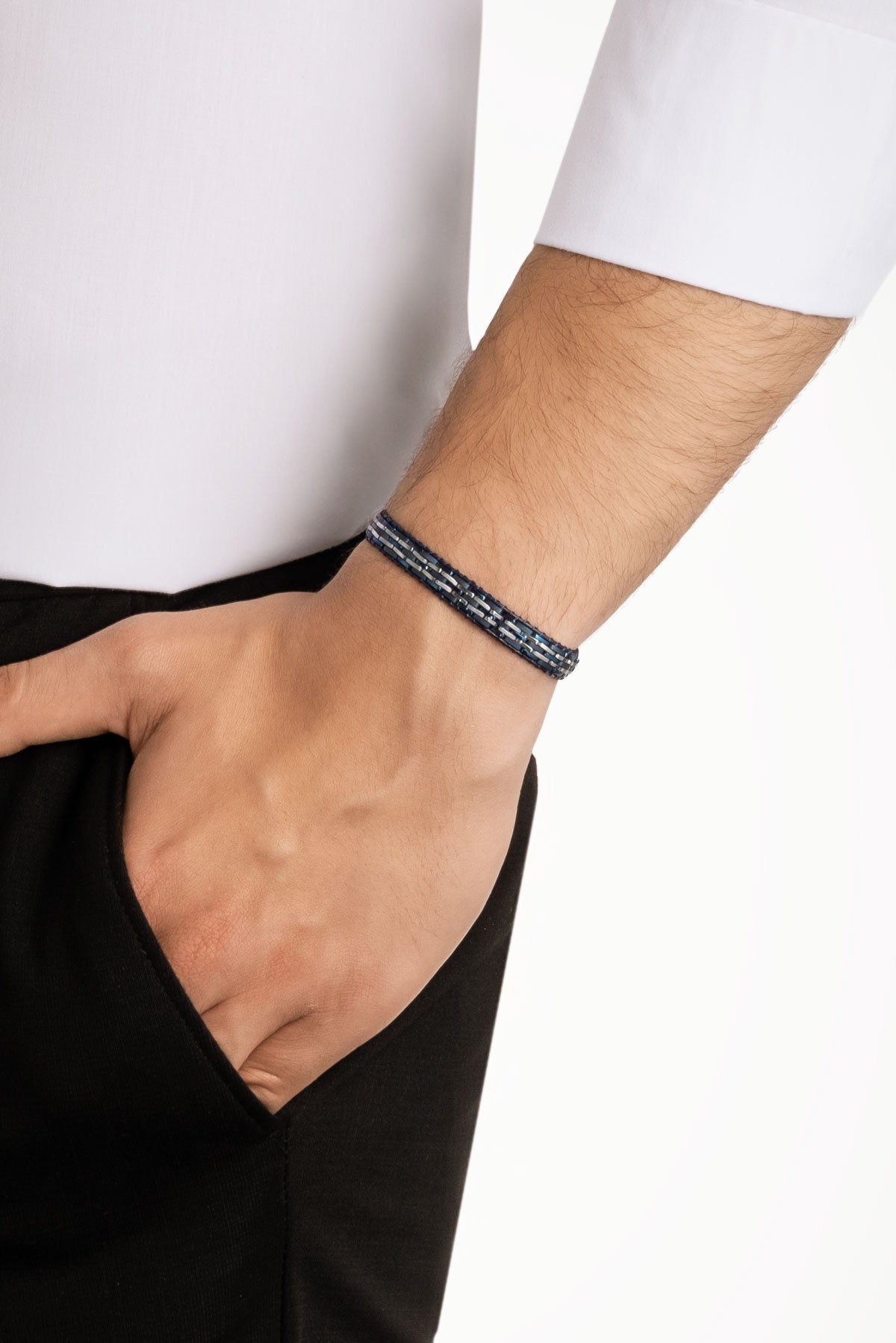 Lacivert Hematit Taşlı 21 Cm Çelik Erkek Bileklik 02438451299