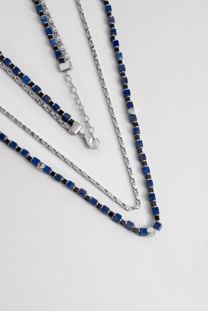 Lapis Taşlı 55 Cm Çelik Çoklu Erkek Kolye 02438601299