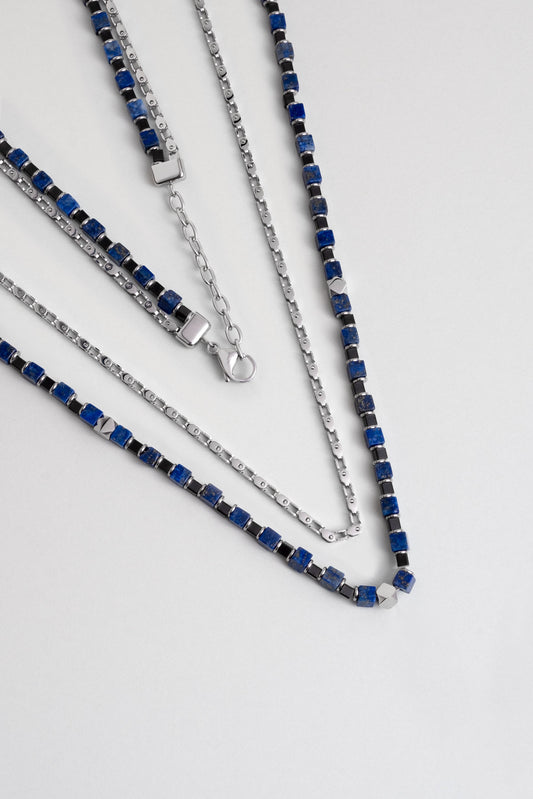 Lapis Taşlı 55 Cm Çelik Çoklu Erkek Kolye 02438601299