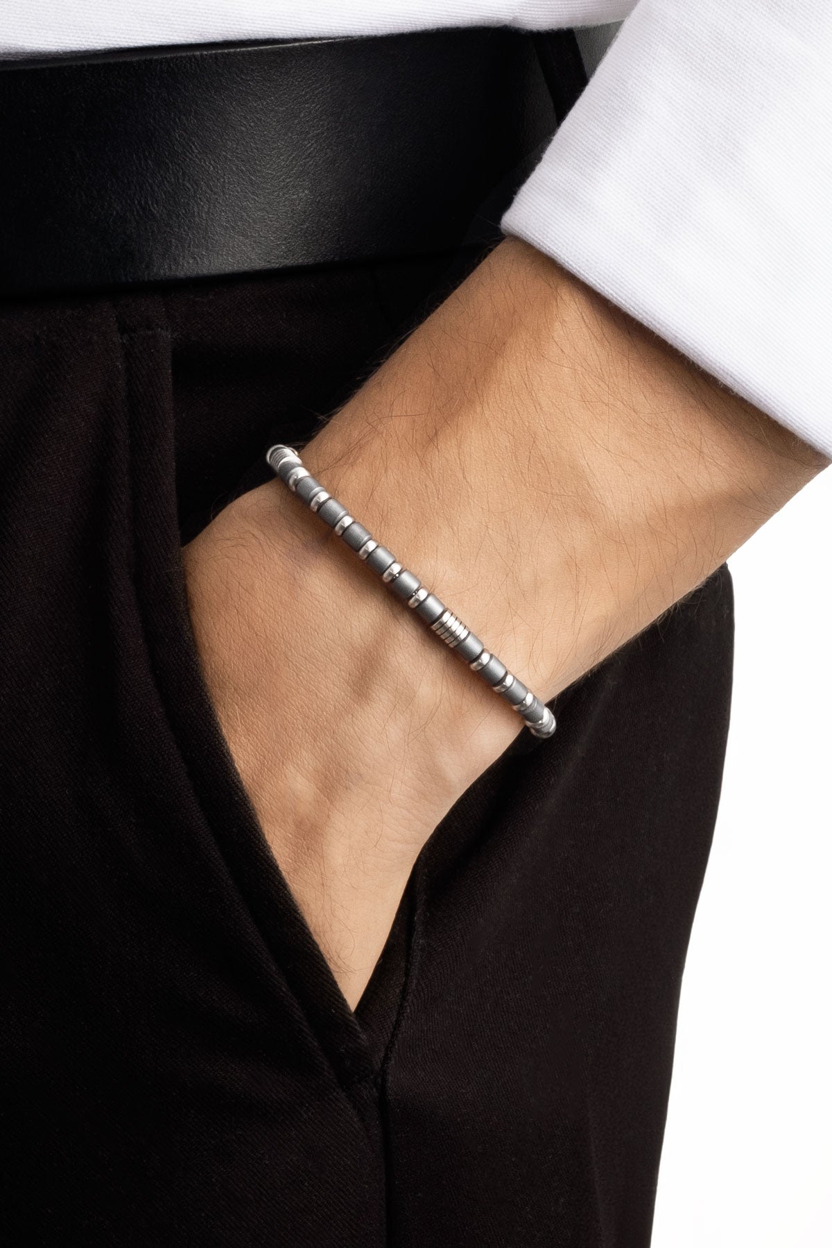 Hematit Taşlı 21 Cm Çelik Erkek Bileklik 02439739099