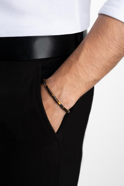 Kaplan Gözü  Taşlı 23 Cm Çelik Erkek Bileklik 02439971199