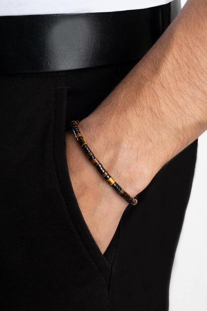 Kaplan Gözü  Taşlı 23 Cm Çelik Erkek Bileklik 02439971199