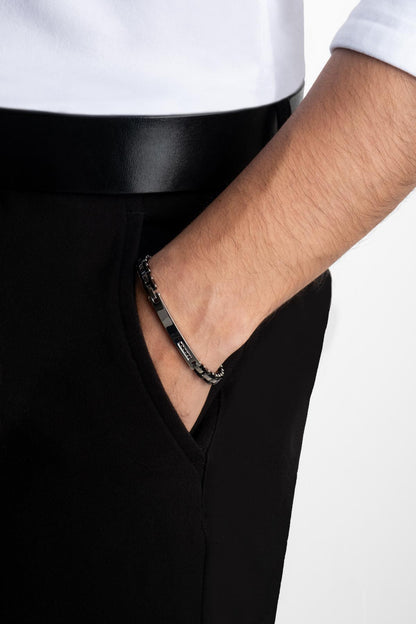 Siyah Taşlı 21 Cm Çelik Erkek Bileklik 02440340299