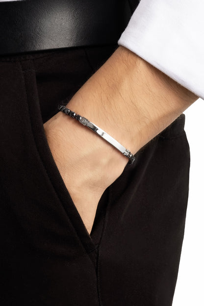 Siyah Taşlı 19 Cm Çelik Erkek Bileklik 02440540299