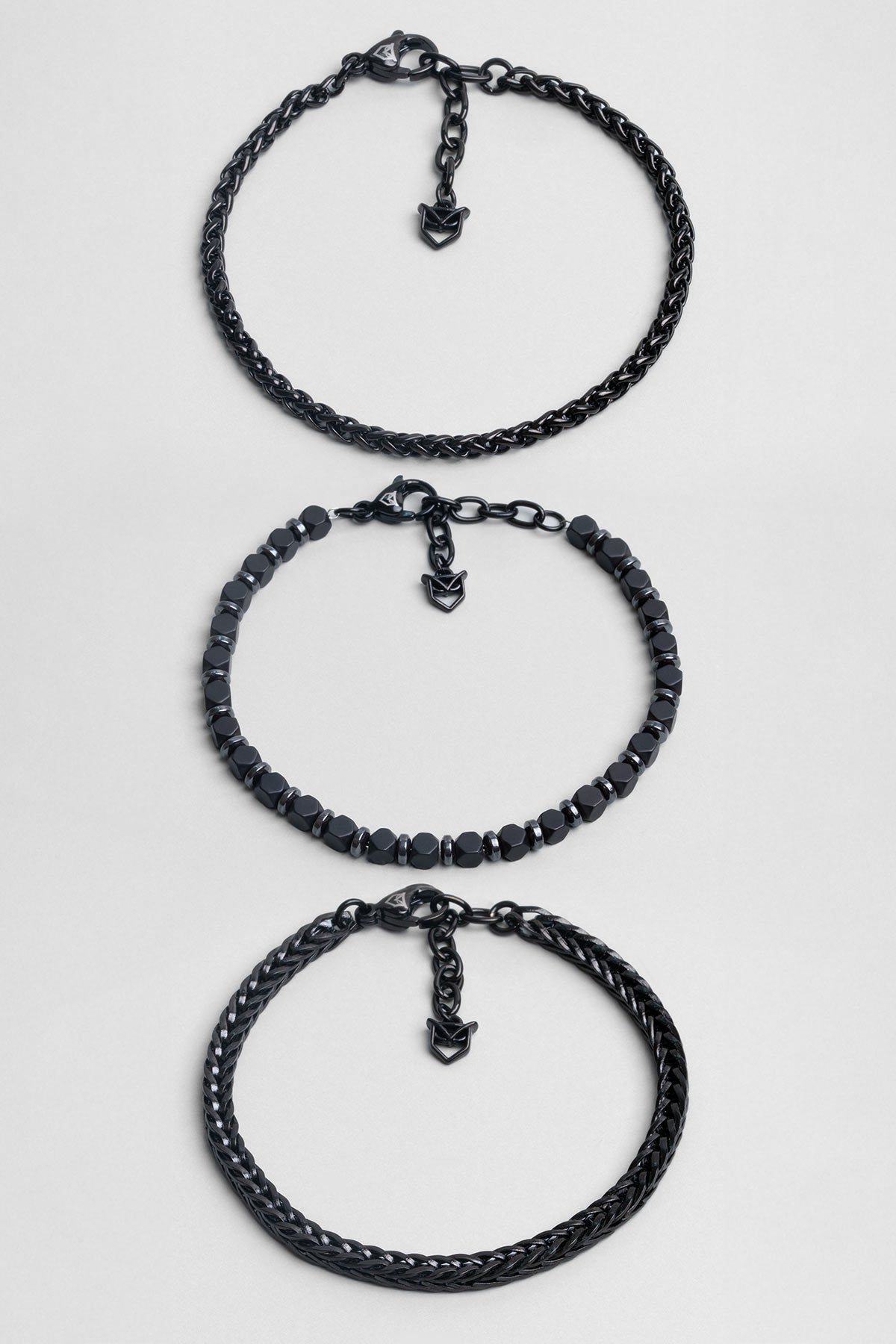 Gri Hematit Taşlı Ayarlanabilir Erkek Çelik Üçlü Bileklik Seti 02441410299