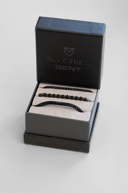 Gri Hematit Taşlı Ayarlanabilir Erkek Çelik Üçlü Bileklik Seti 02441410299