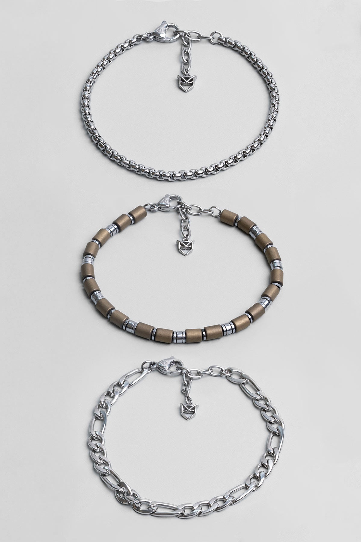 Kahverengi Hematit Taşlı Ayarlanabilir Erkek Çelik Üçlü Bileklik Seti 02441421199