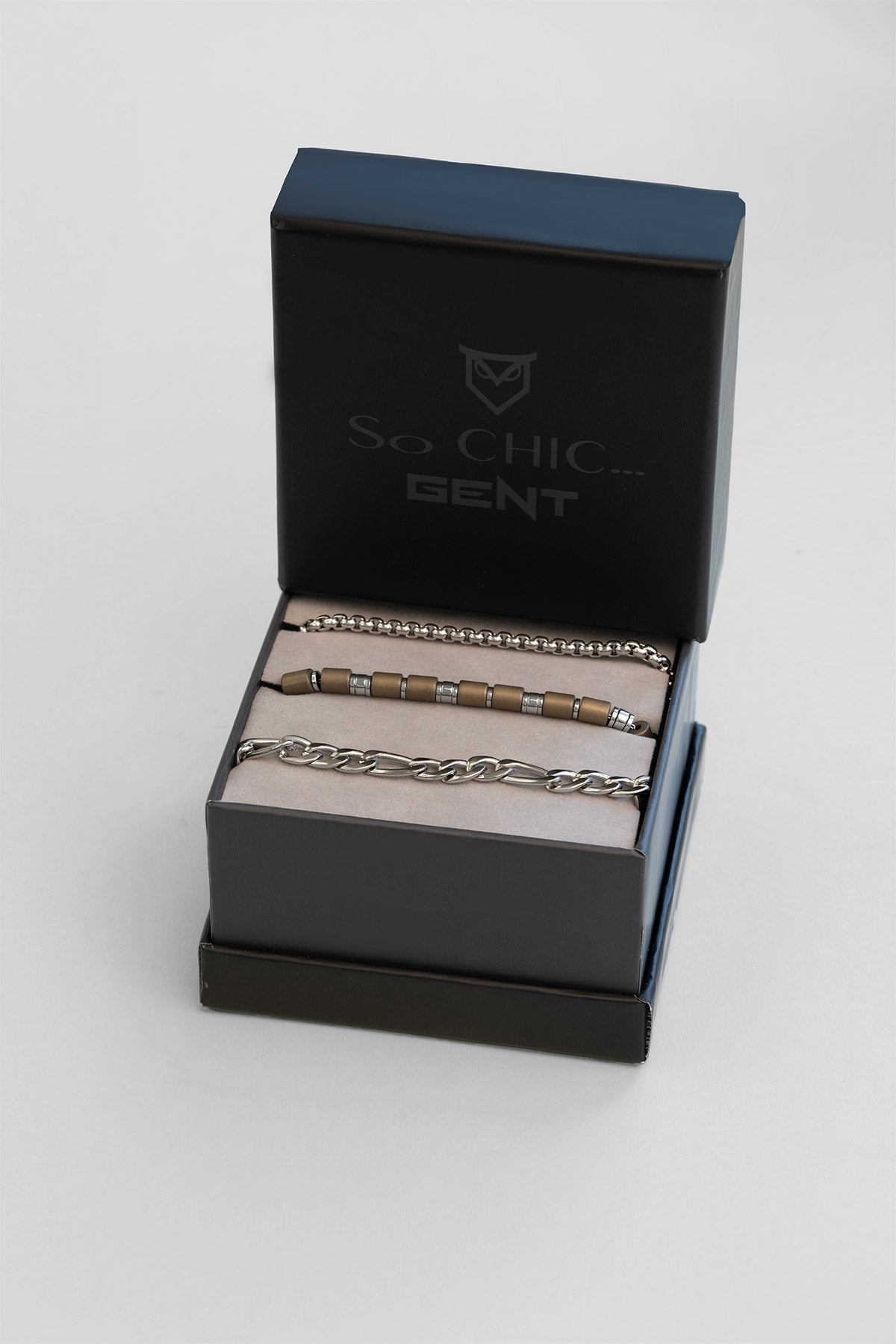 Kahverengi Hematit Taşlı Ayarlanabilir Erkek Çelik Üçlü Bileklik Seti 02441421199