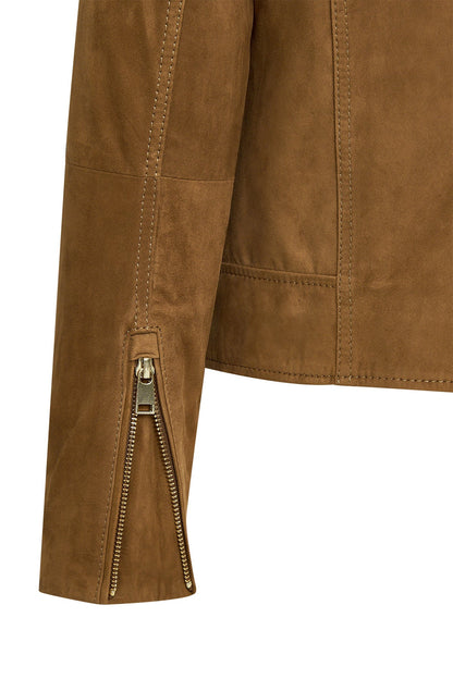 Alba Kadın Camel Biker Süet Deri Ceket