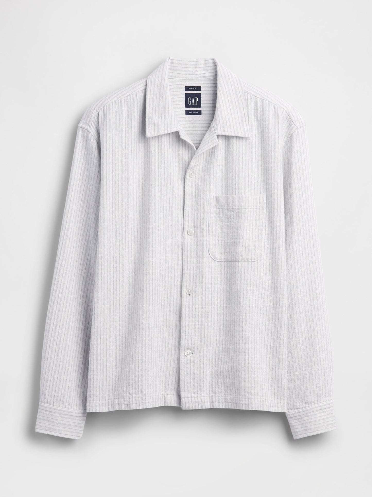Beyaz Dobby Çizgili Relaxed Straight-hem Gömlek