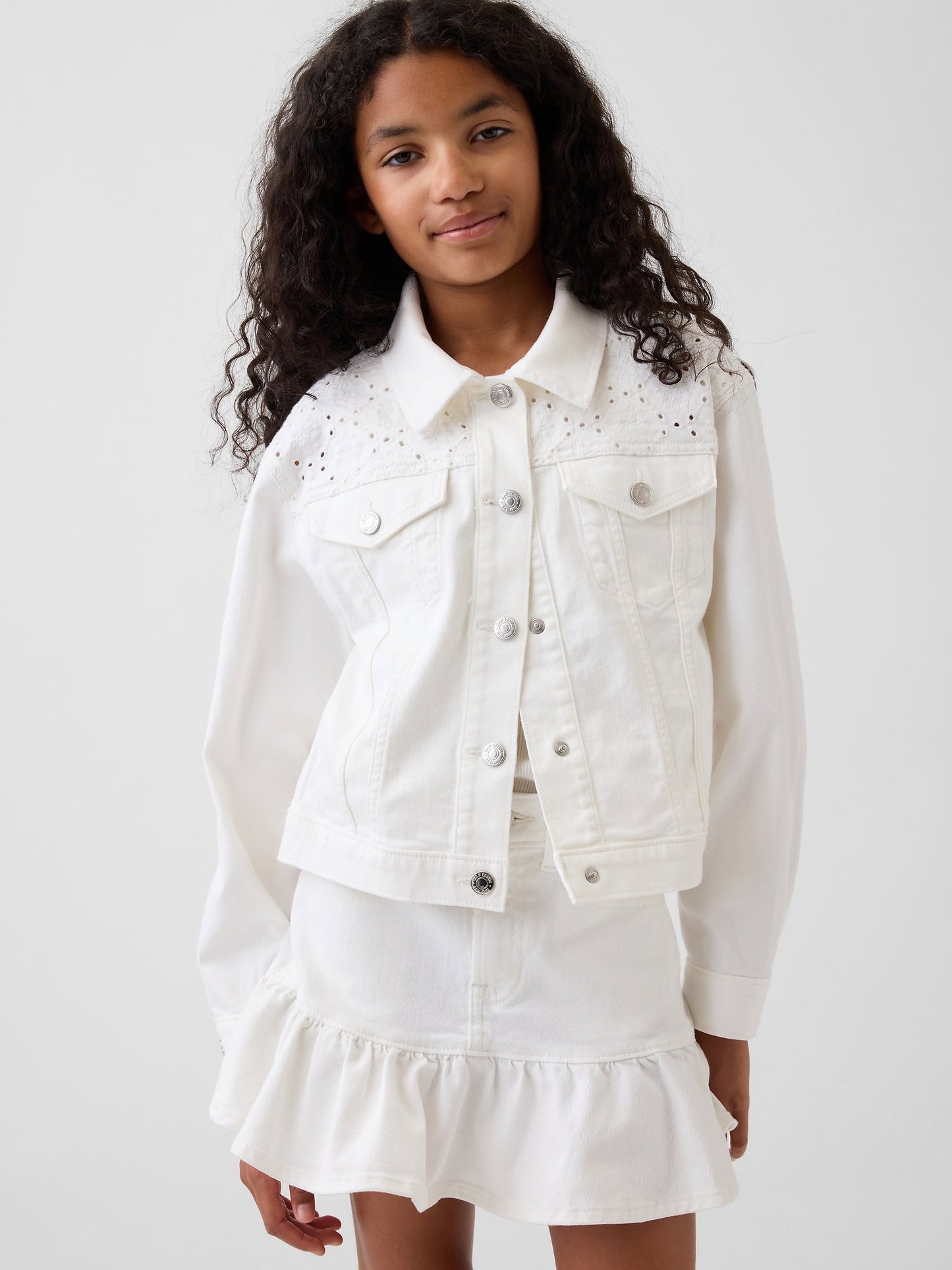 Beyaz Eyelet Denim Ceket