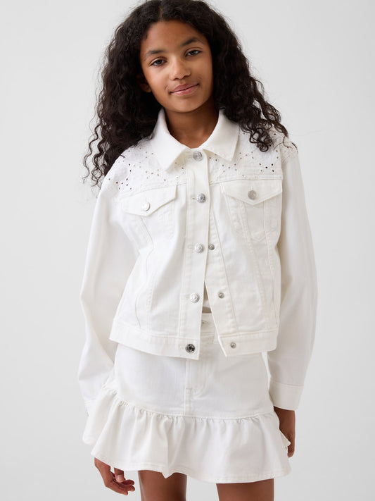 Beyaz Eyelet Denim Ceket