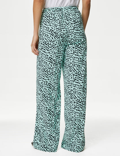 Yüksek Bel Desenli Wide Leg Pantolon