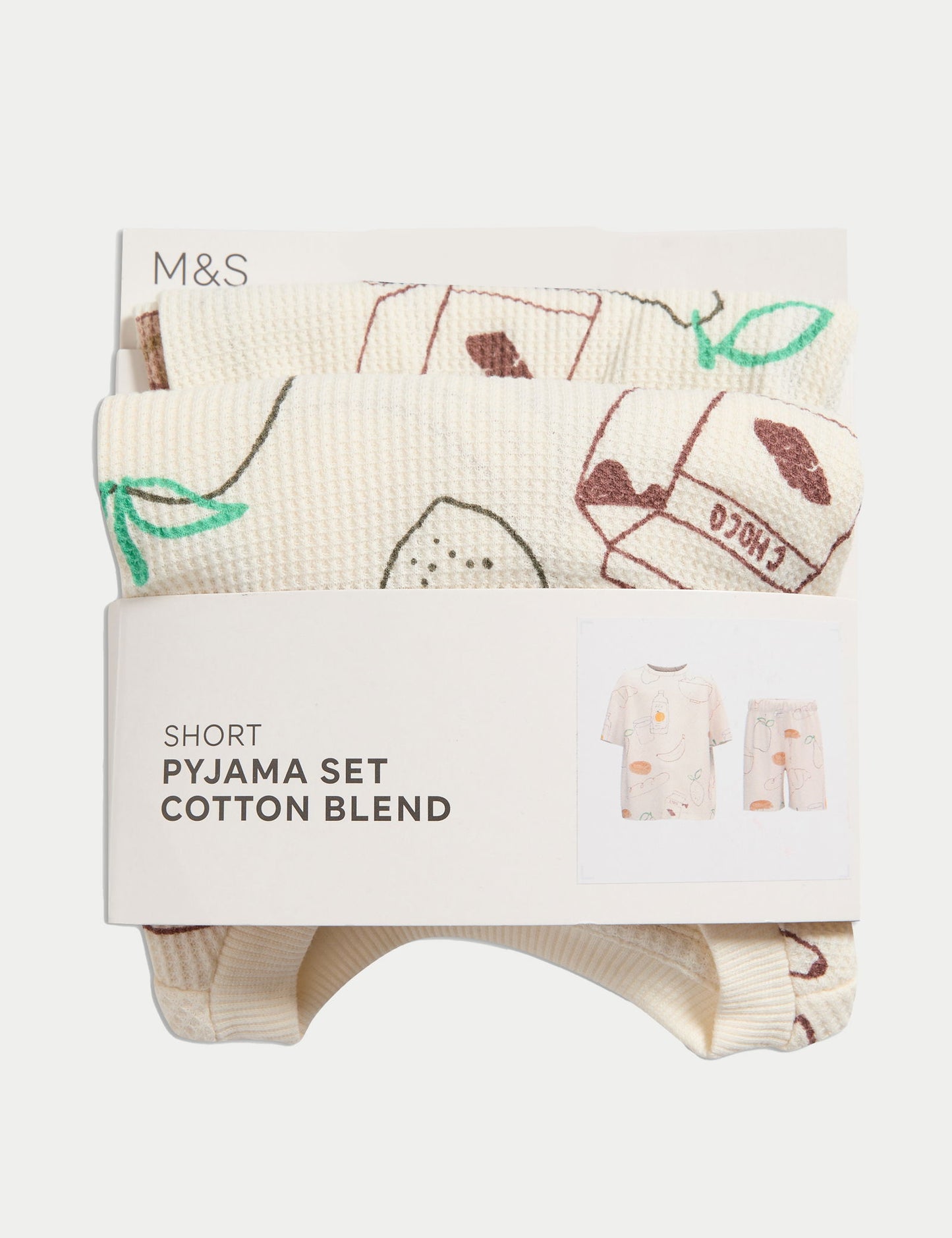 Pamuk Karışımlı Waffle Kumaş Kahvaltı Temalı Pijama (1-16 Yaş)