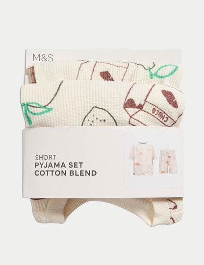 Pamuk Karışımlı Waffle Kumaş Kahvaltı Temalı Pijama (1-16 Yaş)