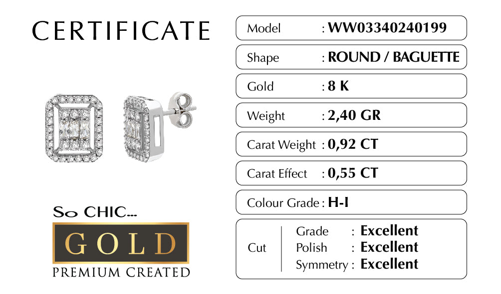 Beyaz Altın Sertifikalı Premium Created Baget Taşlı Küpe Ww03340240199
