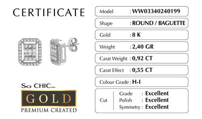 Beyaz Altın Sertifikalı Premium Created Baget Taşlı Küpe Ww03340240199