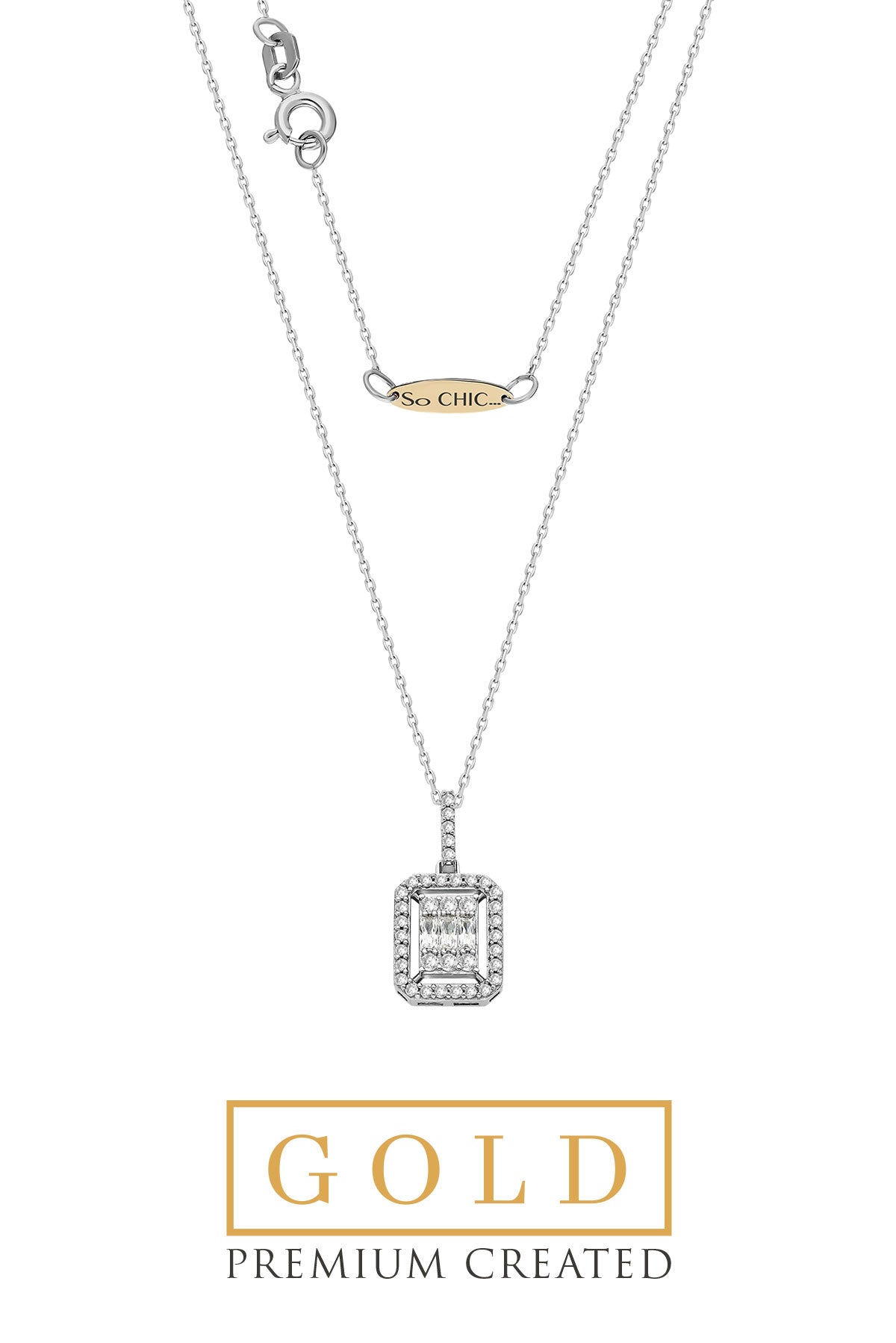 Beyaz Altın Sertifikalı Premium Created Baget Taşlı 0.29 Ct Effect Kolye Ww03300220142