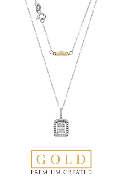 Beyaz Altın Sertifikalı Premium Created Baget Taşlı 0.29 Ct Effect Kolye Ww03300220142