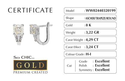 Beyaz Altın Sertifikalı Premium Created Ascher Kesim Taşlı Küpe Ww02460330199