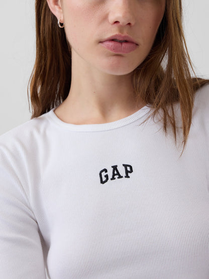 Beyaz Fitilli Crop Logo T-shirt