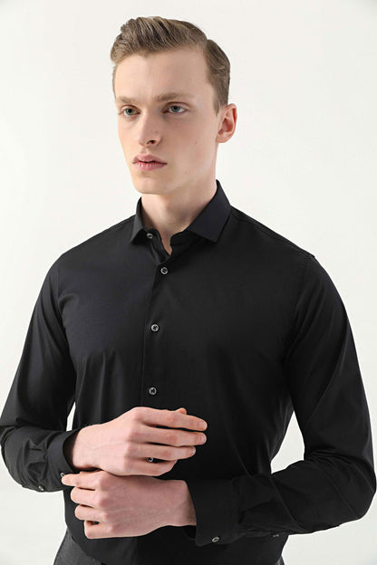 Tween Slim Fit Siyah Düz Easy Care Gömlek