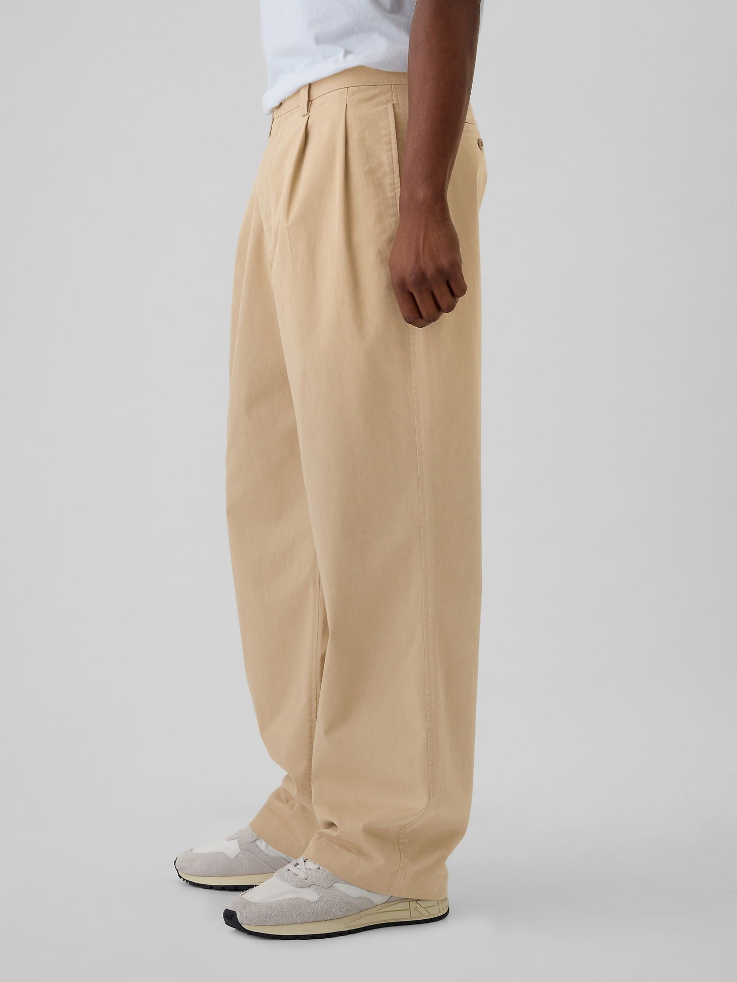 Bej Modern Pile Detaylı Baggy Fit Khaki Pantolon