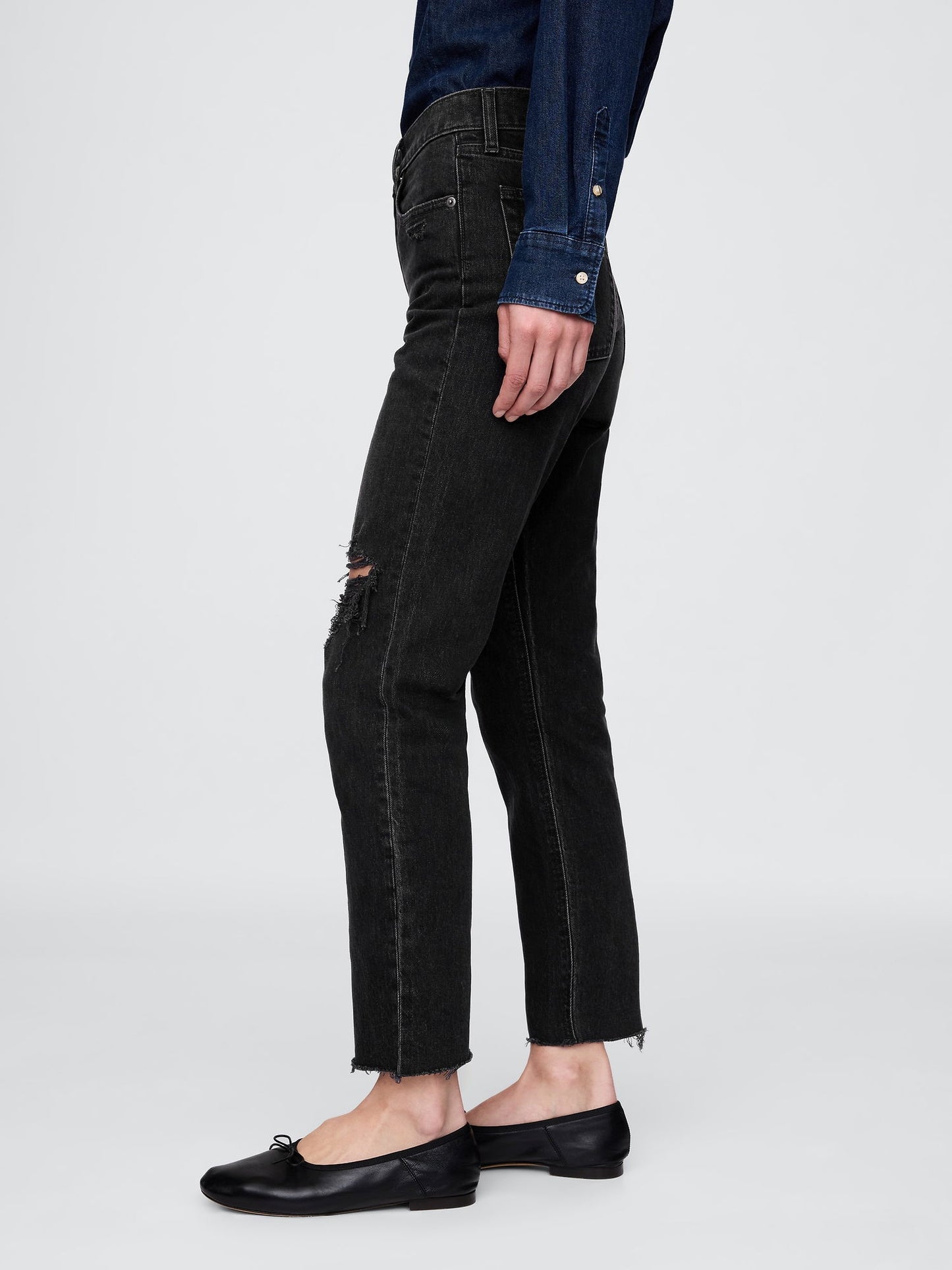 Siyah High Rise Cheeky Straight Jean Pantolon
