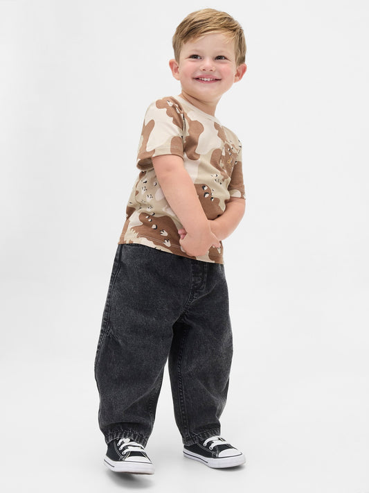Bej Pull-on Barrel Jean Pantolon