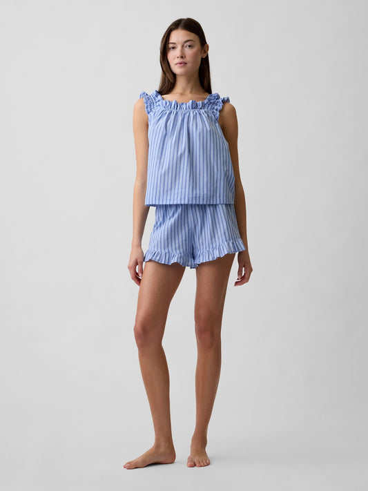 Açık Mavi Fırfırlı Poplin Şort Pijama Altı