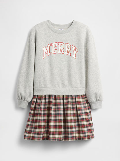 Kırmızı Çocuklar Oversized Payetli Sweatshirt Elbisesi