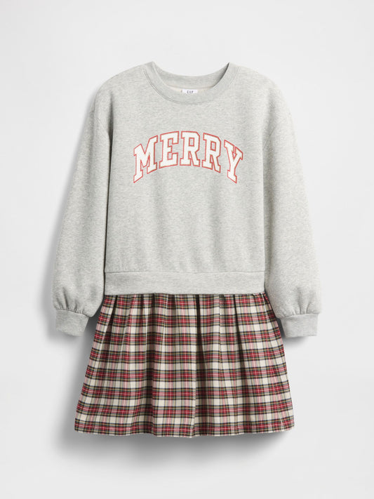 Kırmızı Çocuklar Oversized Payetli Sweatshirt Elbisesi