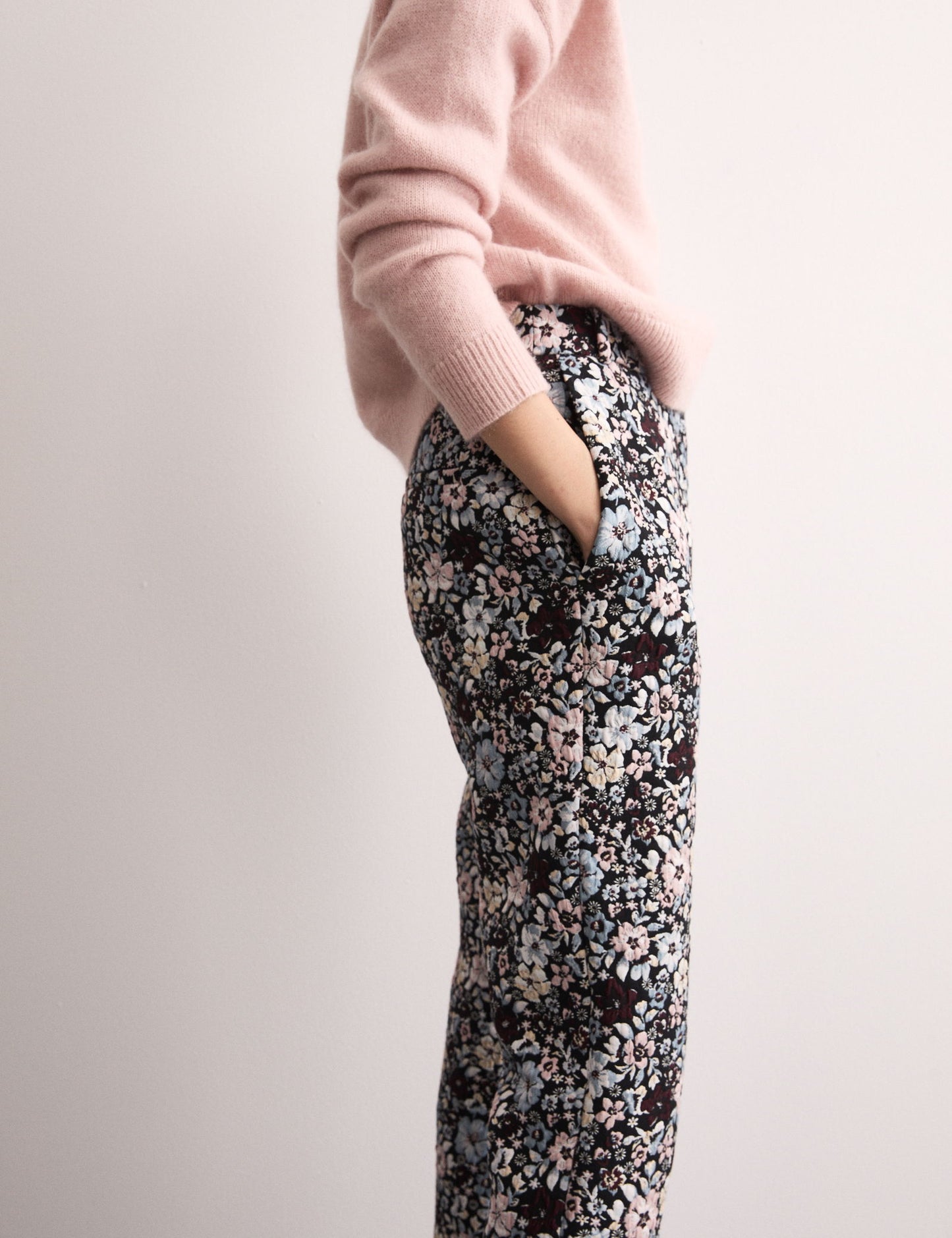 Çiçekli Jakarlı Straight Leg Pantolon