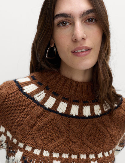 Fair Isle Desenli Örgü Yuvarlak Yaka Triko Kazak