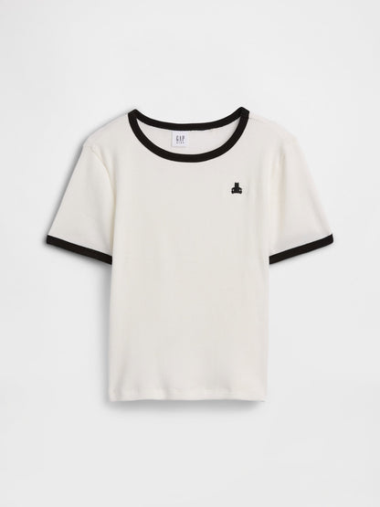 Beyaz Brannan Bear Fitilli Ringer T-shirt