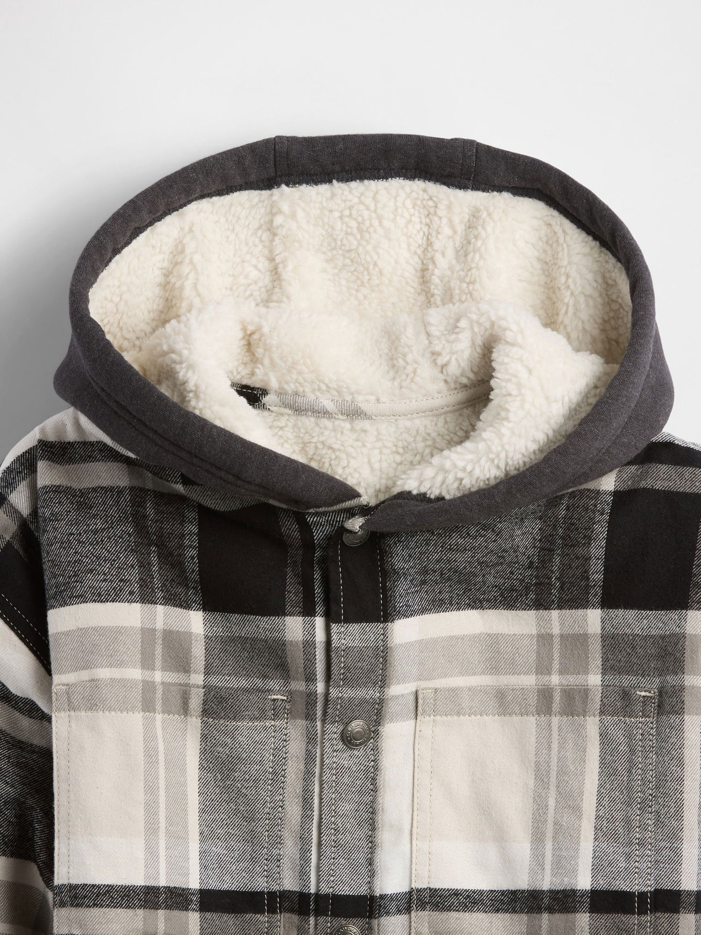 Gri Sherpa Kapüşonlu Flannel Ceket