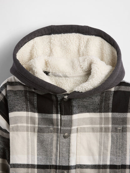 Gri Sherpa Kapüşonlu Flannel Ceket
