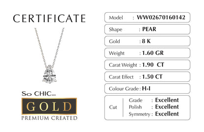 Beyaz Altın Sertifikalı Premium Created Altın Damla Taşlı Tektaş Kolye Ww02670160142