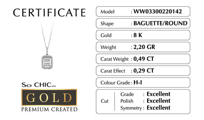 Beyaz Altın Sertifikalı Premium Created Baget Taşlı 0.29 Ct Effect Kolye Ww03300220142