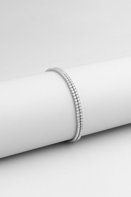 Çift Sıra Su Yolu 18 Ayar Beyaz Altın Kaplama Gümüş Ayarlanabilir Bileklik 5030150199