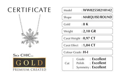 Beyaz Altın Sertifikalı Premium Created Kar Tanesi Kolye Ww02550210142
