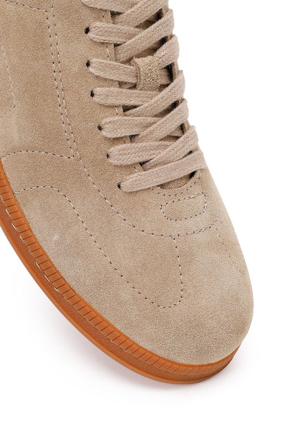 Erkek Bej Bağcıklı Süet Deri Sneaker