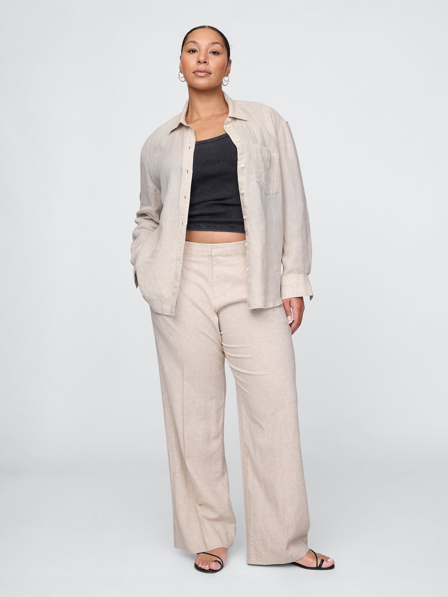 Bej 365 Low Rise Keten Karışımlı Pantolon