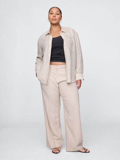 Bej 365 Low Rise Keten Karışımlı Pantolon