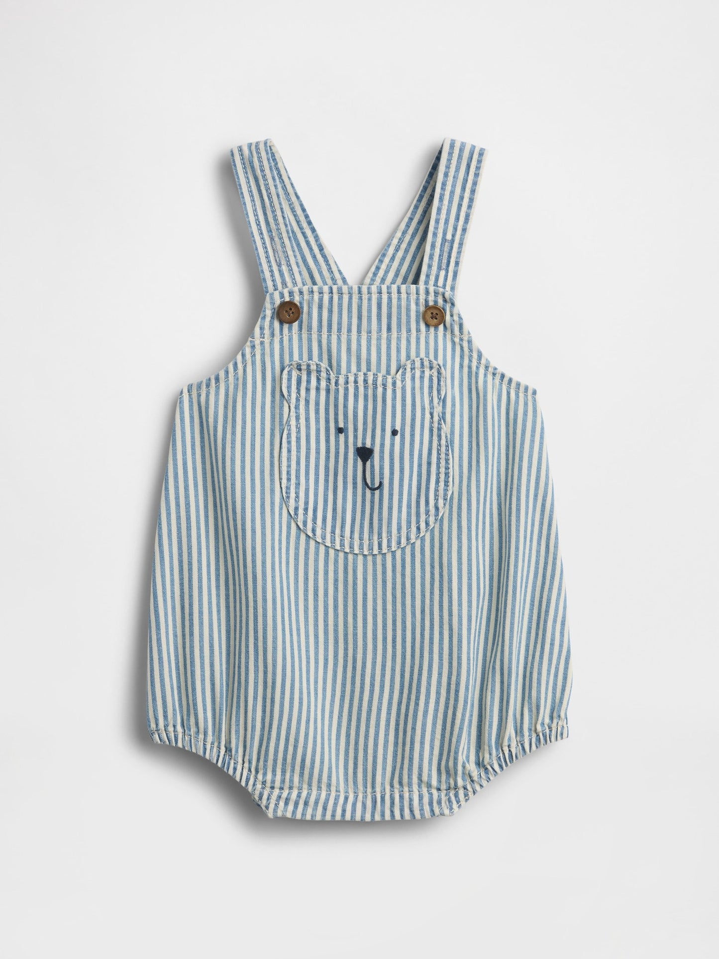 Açık Mavi Denim Çizgili Ayı Cepli Balon Tulum